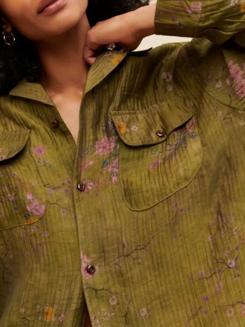 FREE PEOPLE // FOUND Floral Moss Camp Shirt